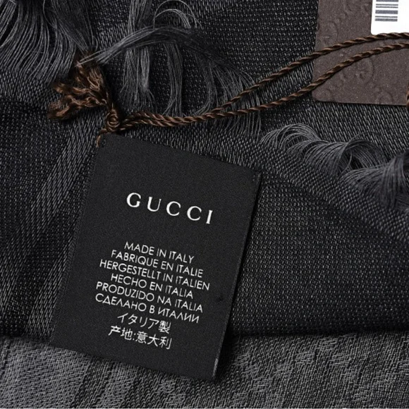 $1,100 New Authentic GUCCI Wool Silk GG Monogram Diamante Plaid Shawl Black